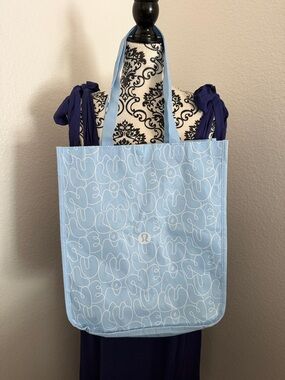 lululemon athletica Light Blue Tote with White Abstract Print